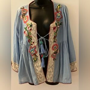 Embroidered Light Blue Boho Top